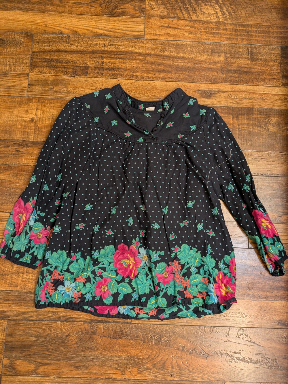 H&M Black Cottagecore Floral Polka Dot Blouse